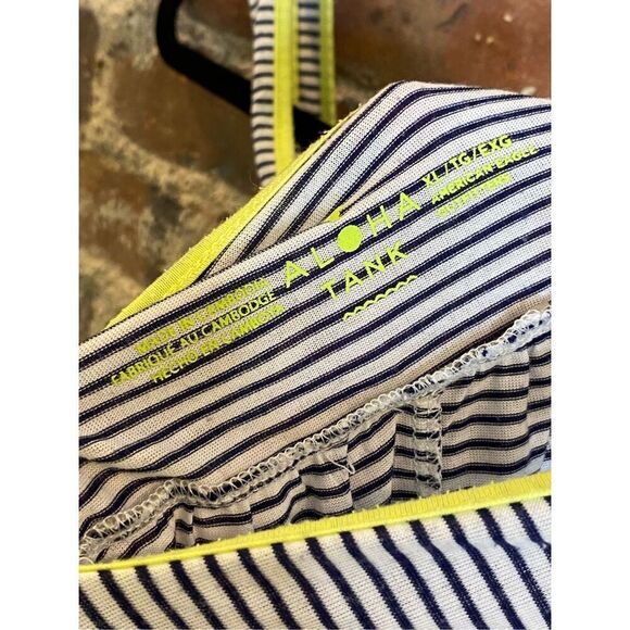 American Eagle Aloha Tank Striped Black/White/Green High Peplum Tank Top, Low Sc - Picture 5 of 6